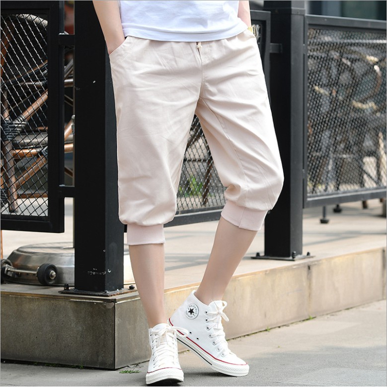 Men's Summer Fashion Solid Color Cropped Shorts Teen Korean Version Of Slim Men's Elastic Harem Pants