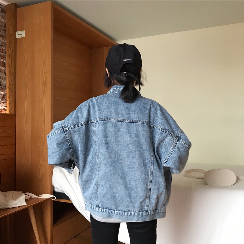 Áo khoác denim IELGY dáng rộng mỏng tay dài phong cách cổ điển dễ phối đồ thời trang cho nữ