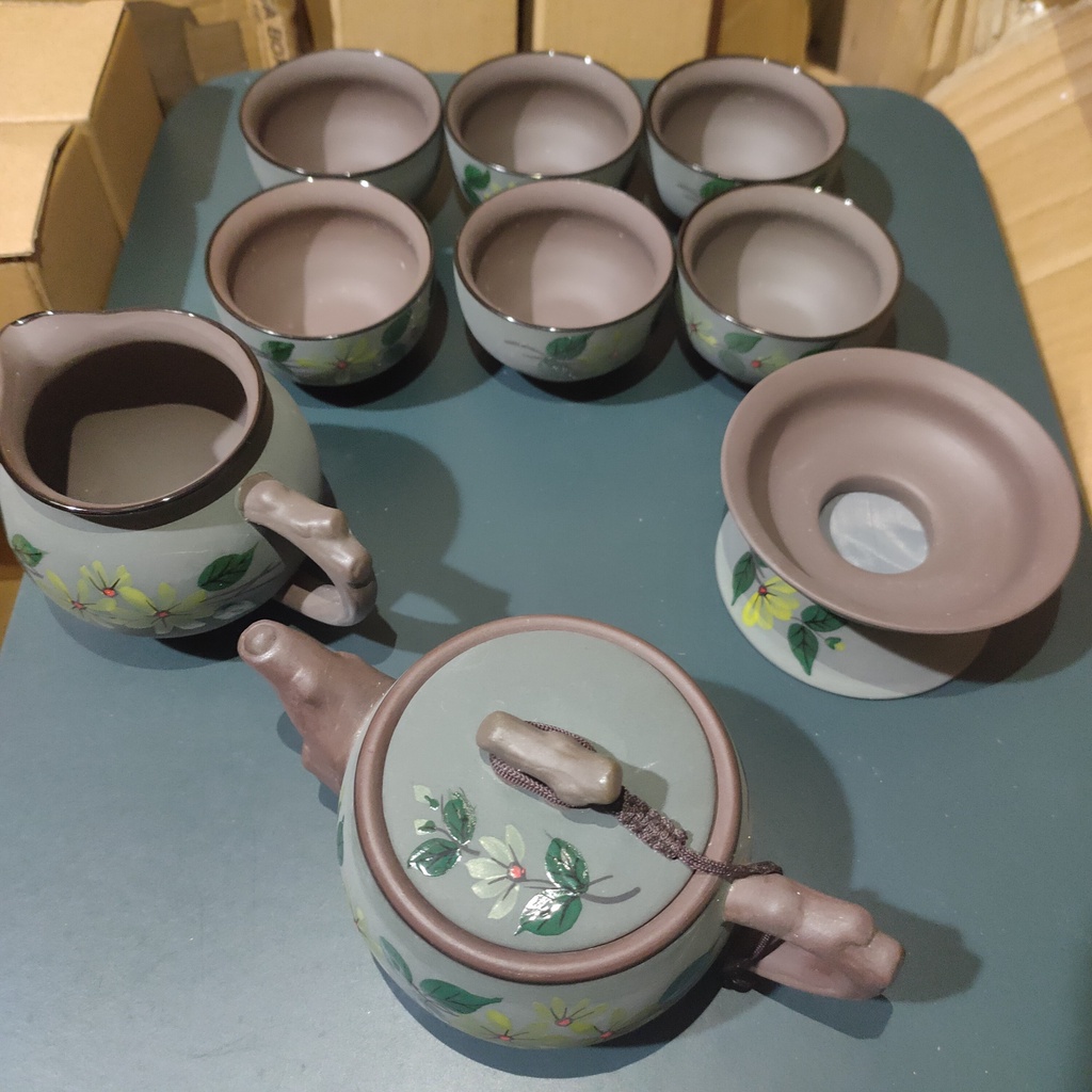 Combo bộ ấm chén trà tử sa Nghi Hưng chính hãng hoạ tiết đẹp