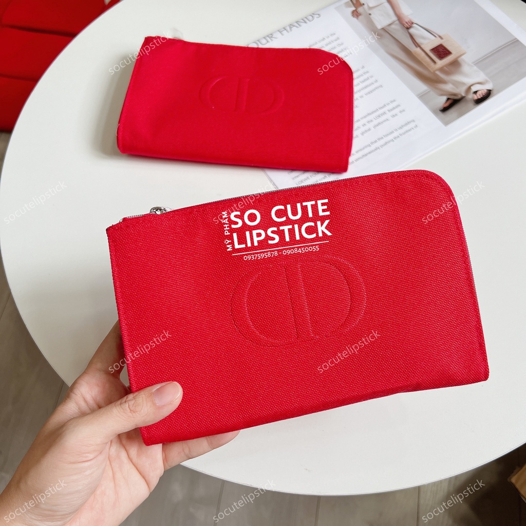 Túi Vải Đựng Mỹ Phẩm Diior Đỏ 21x3x13