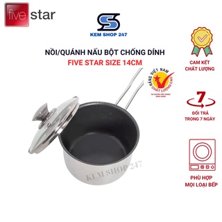 Nồi/quánh nấu bột chống dính Inox 3 đáy nắp kính cao cấp Fivestar 14cm