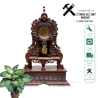 Đồng hồ quả lắc để bàn gỗ mun đuôi công có đế