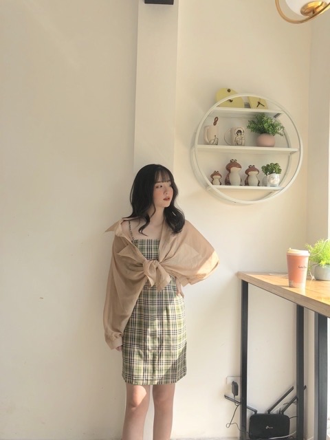 VÁY KẺ CARO 2 DÂY , váy 2 dây thắt eo hình shop chụp thật | BigBuy360 - bigbuy360.vn