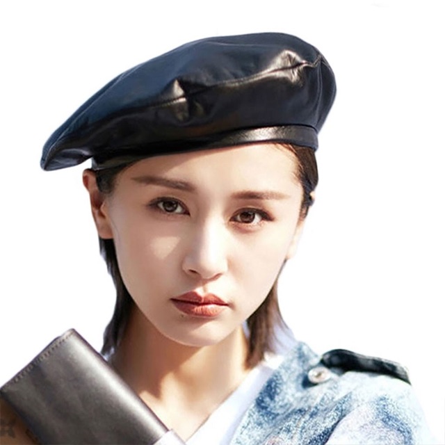 Mũ nồi da đen HÌNH THẬT CLIP THẬT leather beret