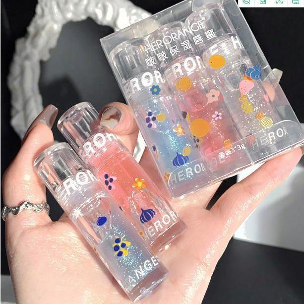 [Hàng mới về] Bộ 3 Son bóng Herorange dưỡng ẩm mềm mại chống thấm nước màu sắc trẻ trung