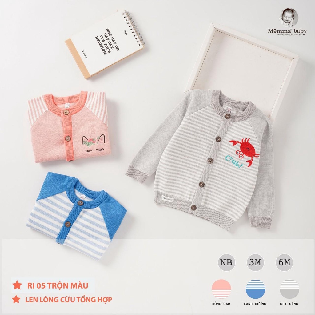 ÁO LEN CÚC GIỮA MOMMABABY CHO BÉ SƠ SINH 0-6M CHẤT LEN MỀM MỊN