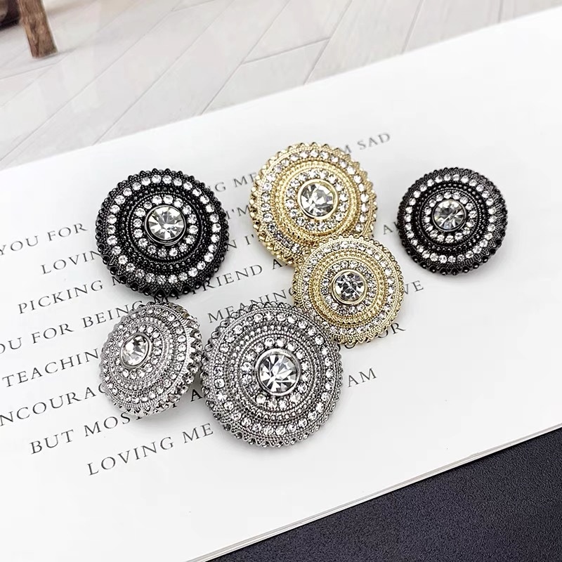 10 cái / lốc Nút kim loại kim cương sang trọng cho áo sơ mi Đen vàng bạc Nút chân cho quần áo Thời trang Nút kim loại cho áo khoác
