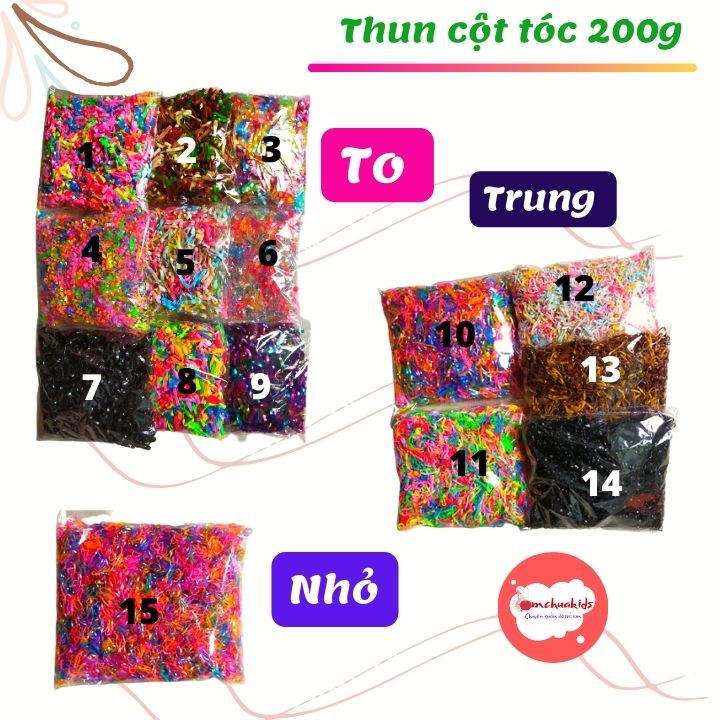 Thun cột tóc nữ 200g- Thun cột tóc nhiều màu - tiện dụng, mang theo dễ dàng - Tomchuakids.