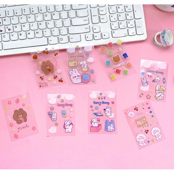 Set hình dán sticker chống thấm nước hình gấu thỏ đáng yêu