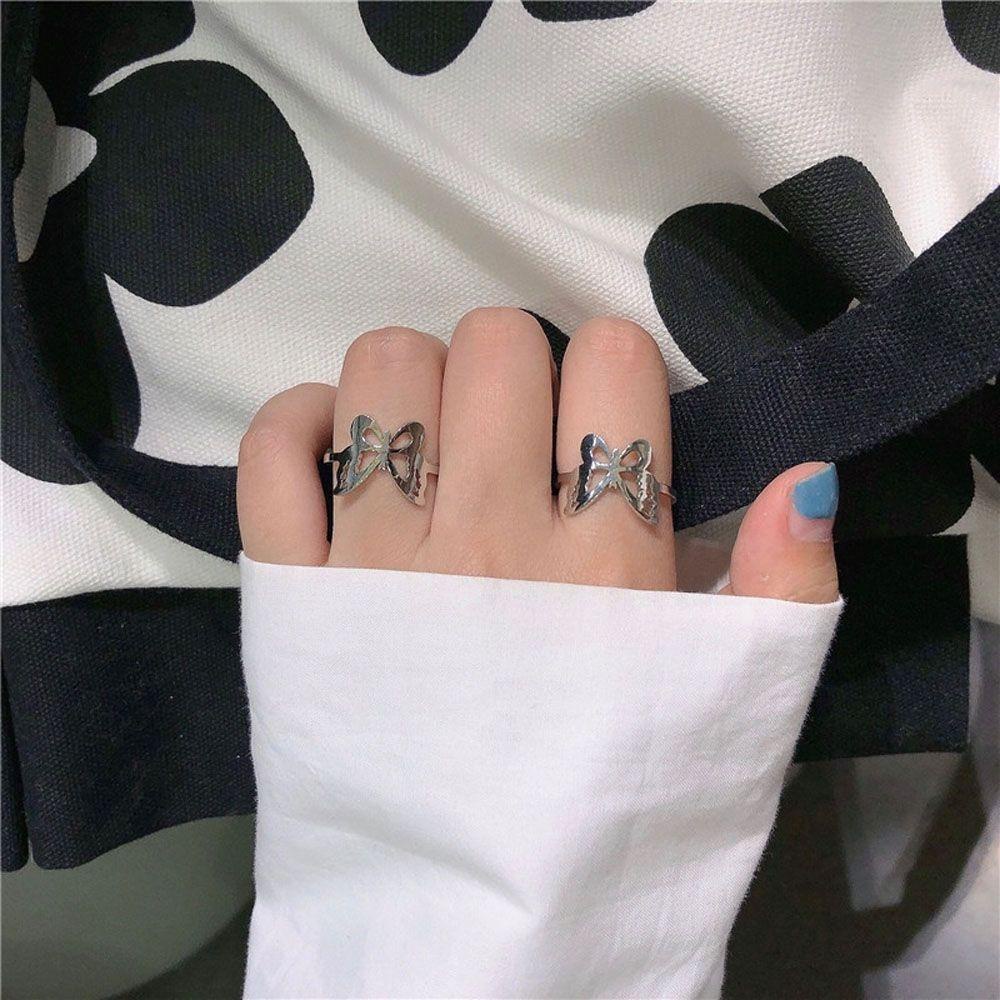 MXGOODS Nhẫn Hình Bướm Chất Liệu Thép Không Gỉ Phong Cách Harajuku Cổ Điển