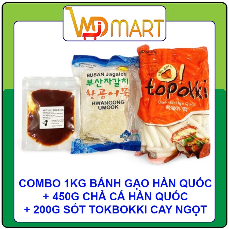 Bánh gạo hàn quốc cắt khúc 1kg + 200g sốt tokbokki + 450g chả cá liên doanh
