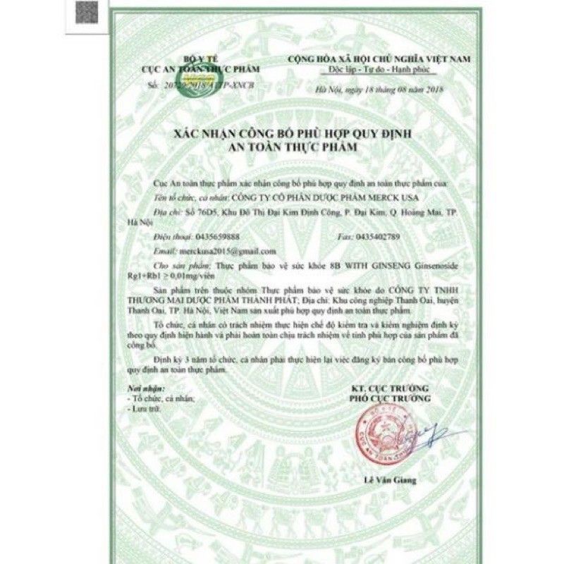 Vitamin 8B whit Ginseng, bồi bổ sức khỏe, tăng cường thể lực.