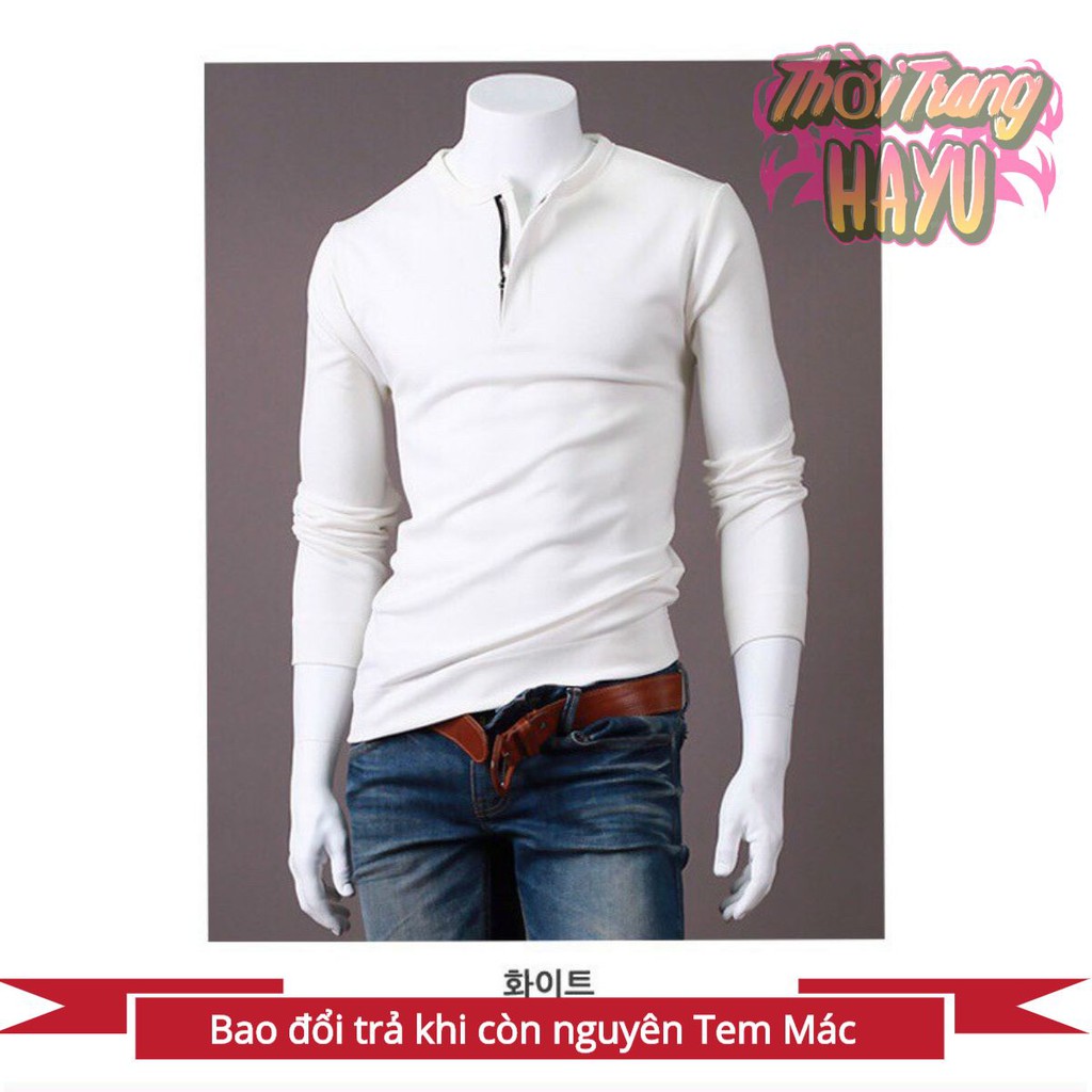 Áo thun nam tay dài cổ tròn phối dây kéo vải cotton form body Hàn Quốc cực đẹp Hayu ABD035