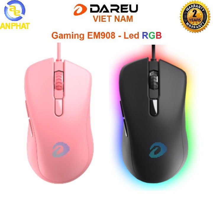 Chuột Gaming DAREU EM908 Đen/ Trắng/ Hồng LED RGB - BRAVO sensor - Bảo hành 24 tháng