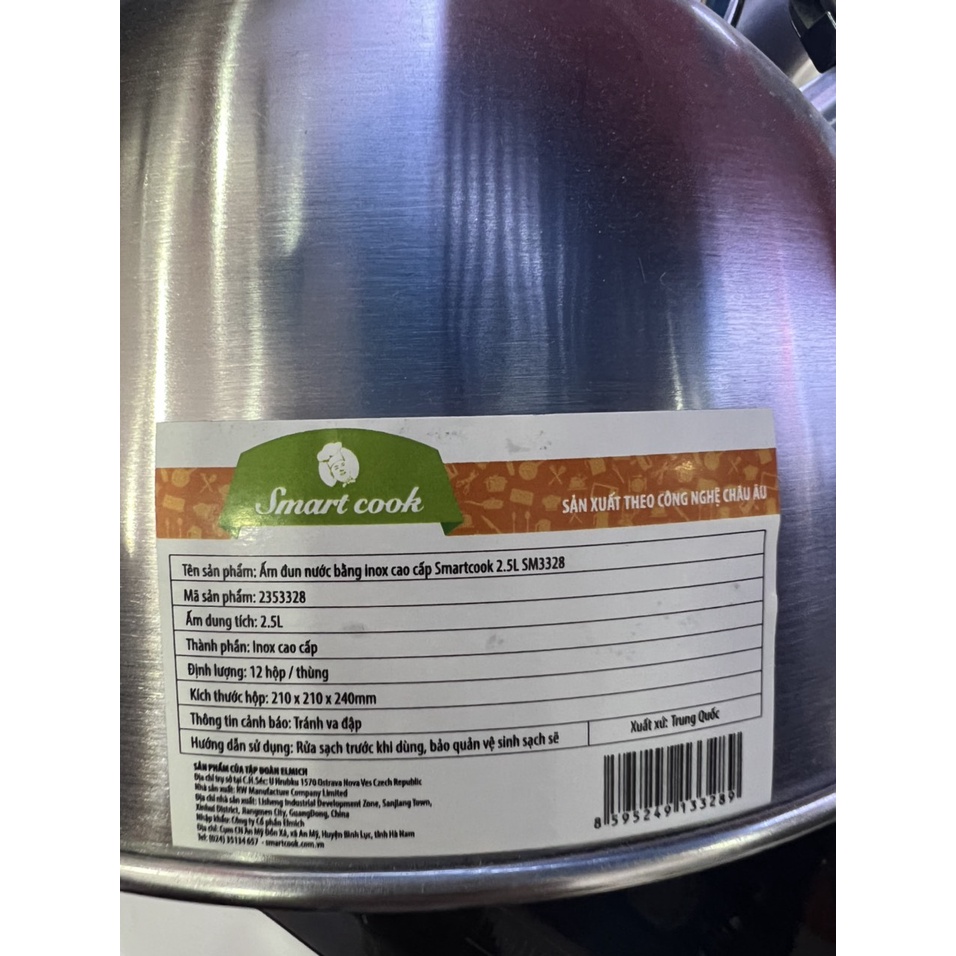 Ấm đun nước Elmich smartcook đáy từ inox 3328 dung tích 2,5l