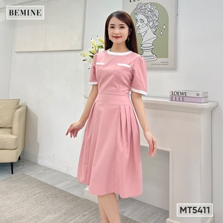 Đầm viền cổ tròn tùng xếp ly bemine mt5411