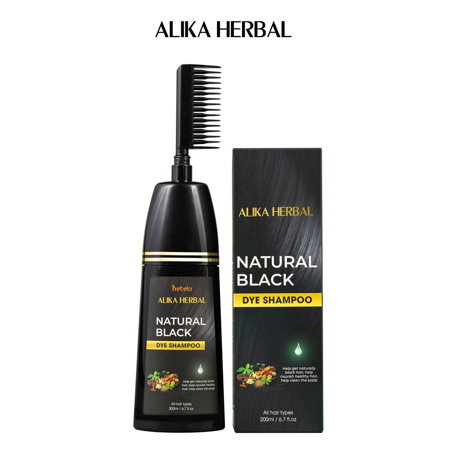 Dầu Gội Phủ Bạc ALIKA  Màu Đen 200ML, Thảo Dược Nhuộm Đen Tóc Chính Hãng Alika Natural Black Hair Dye Shampoo