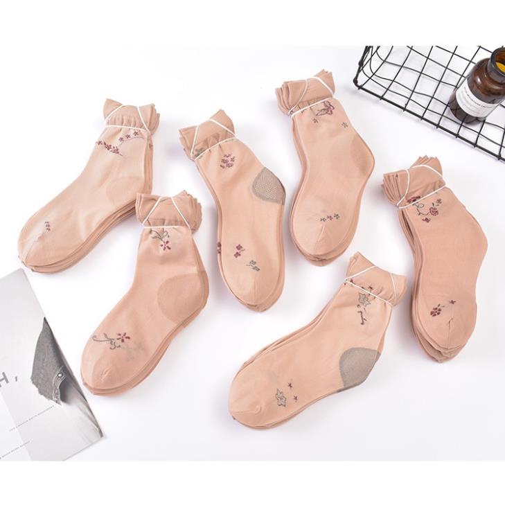 Tất vớ nữ MILASO tất nữ cổ cao da chân họa tiết hoa co giãn đi giày búp bê, giày thể thao chạy bộ, yoga đa năng FAS-0013