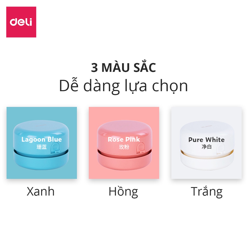 Máy hút bụi bàn mini để bàn tiện lợi Deli - Hồng/Trắng/Xanh ngọc - NS198