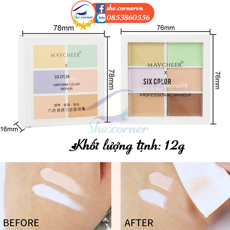 Bảng che khuyết điểm 6 màu MAYCHEER Six Colors Concealer Professional Makeup 1077 kem che quầng thâm, vết mụn lâu 12g | BigBuy360 - bigbuy360.vn