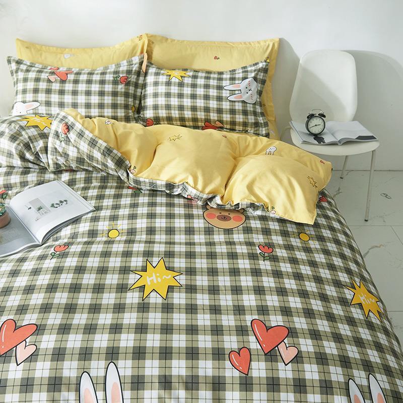 Bộ Chăn Ga Cotton Poly Mẫu Thỏ kẻ