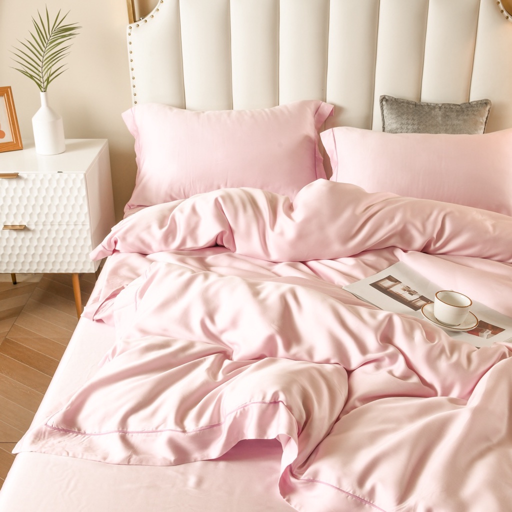 Bộ Chăn Ga Gối Lụa Tencel Cao Cấp Sang Xịn Mịn Mát Gồm Chăn Drap Gối Sét 4 Món - Nhập Khẩu Chính Hãng