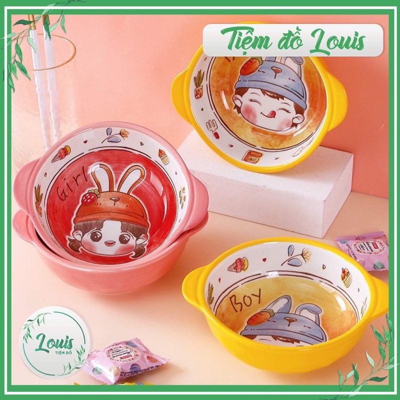 Bát ăn cơm Chén bát sứ cho bé ăn dặm hoạ tiết hoạt hình dễ thương decor bàn ăn