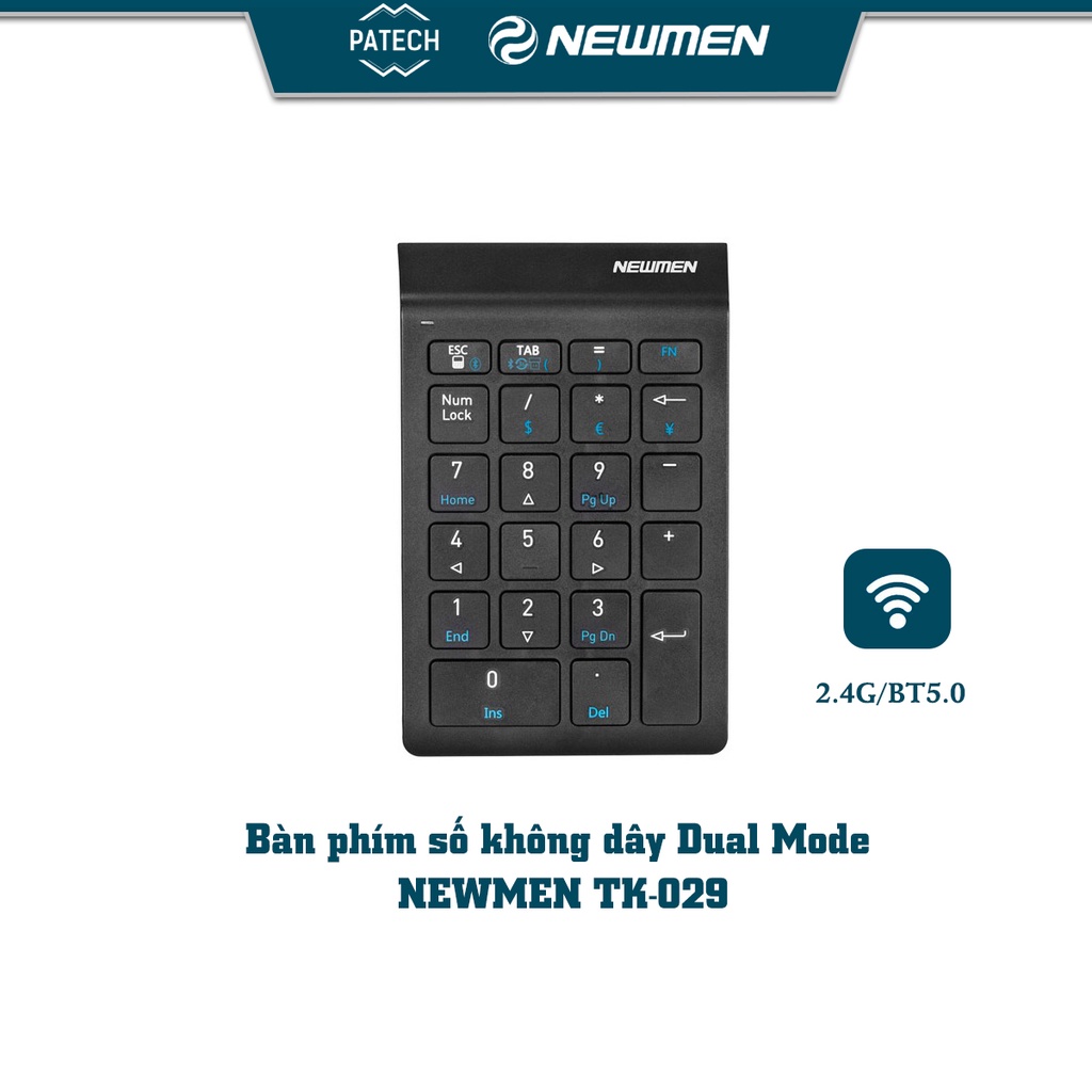 Bàn phím số không dây Dual Mode NEWMEN TK-029 (Bluetooth &amp; 2.4Ghz ) - Hàng chính hãng