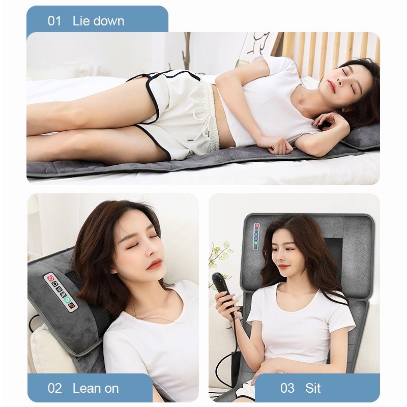 Đệm massage toàn thân nỉ cao cấp đa điểm rung, đệm massage thư giãn hồng ngoại kèm gối, thảm mát xa trị liệu gia đình