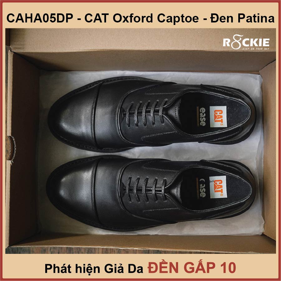 Giày tây công sở nam da thật CAT Oxford Captoe - Da mộc Ý cao cấp nhuộm Patina thủ công  - Đen Patina -CAHA05DP - R8ckie