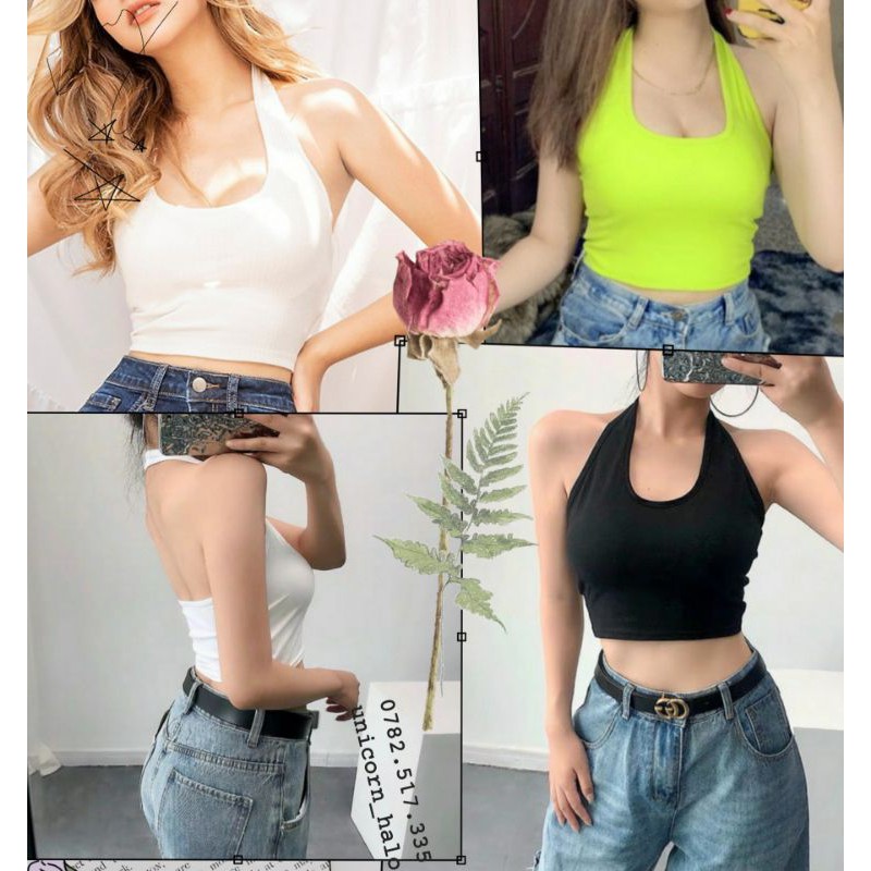 Áo Yếm Nữ Hở Lưng Croptop Kiểu Ôm Body Thể Thao Đơn Giản Đen Trắng Nhiều Màu DRACR22