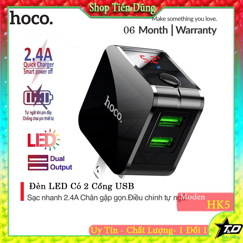 Cốc Sạc Nhanh Đa Năng Hoco HK5 Dual USB Chính Hãng - Cốc Sạc Tự Ngắt - Có Màn Hình LED - BH 06 Tháng