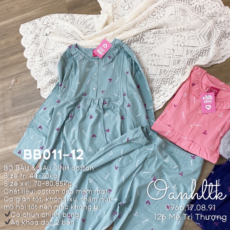 Bộ pink bầu & sau sinh chát cotton loại 1 có khoá kéo cho bé ti size XXL