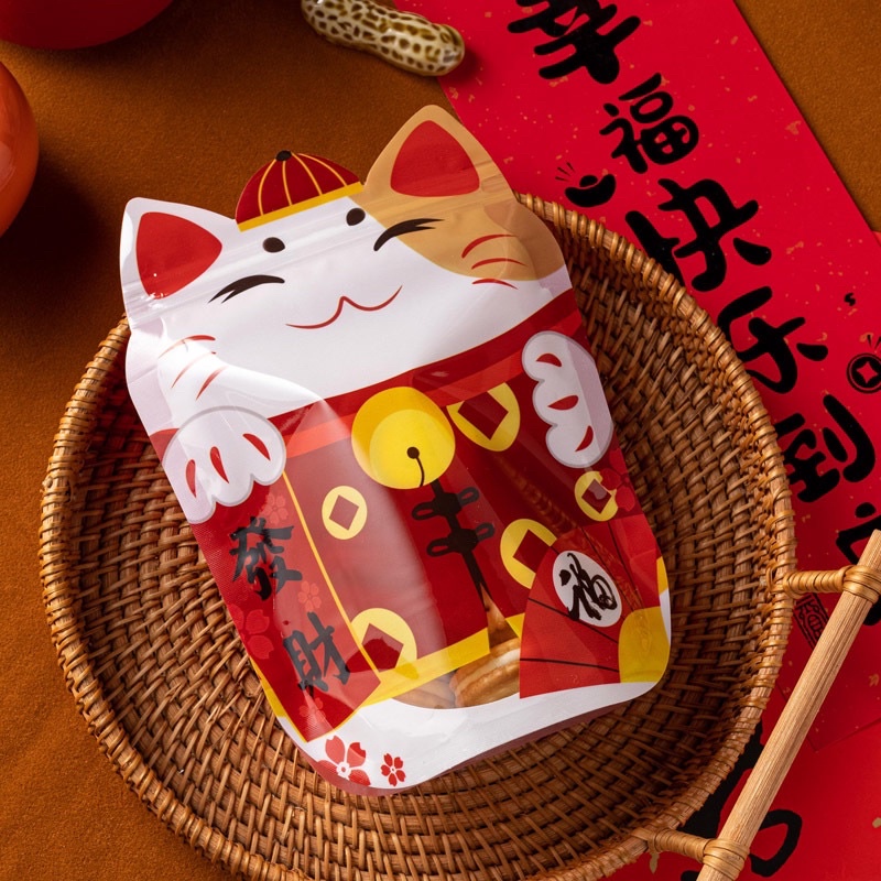 Set 10 túi zip mèo thần tài size 14 x 19.5 cm