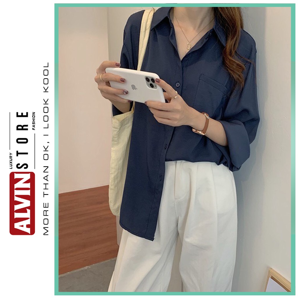Áo Sơ Mi Nữ form rộng Lụa hàn Kiểu Màu Trắng đen hồng xanh đẹp dài tay ulzzang vintage hàn quốc cao cấp trơn Alvinstore