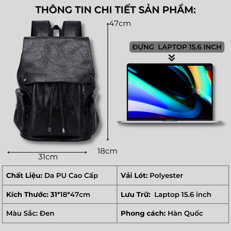 Balo da nam nữ thời trang Hàn Quốc Chất liệu chống thấm nước cao cấp balo đựng laptop 15.6inh ZINLY
