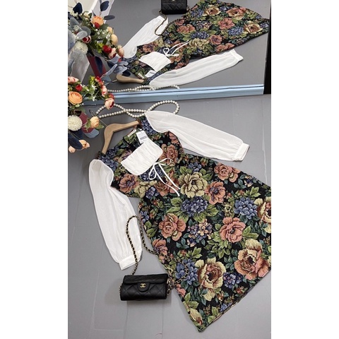 Đầm hoa dáng xòe cổ vuông size S M L