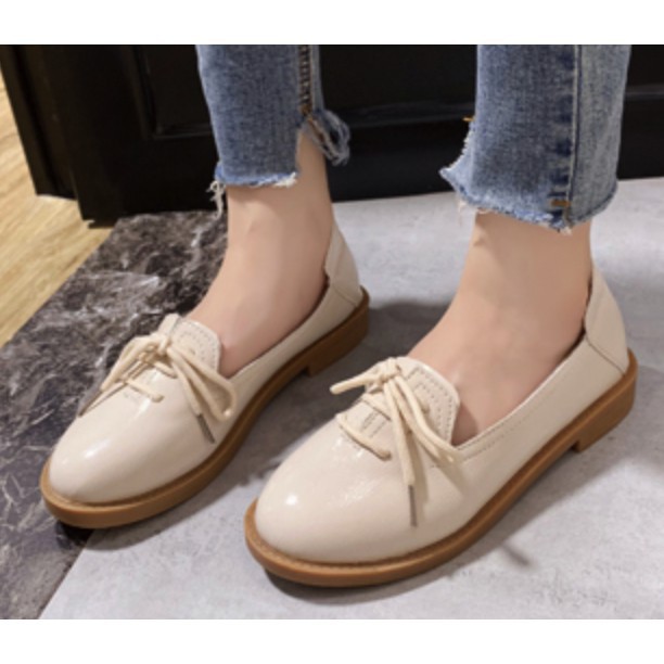 SALE ❤️ <3 Sale Hot | Trợ Giá | Giày Lười Nữ B58 Da Bóng/ Retro/ Buộc Dây/ Đế 3cm . ! . . < . .