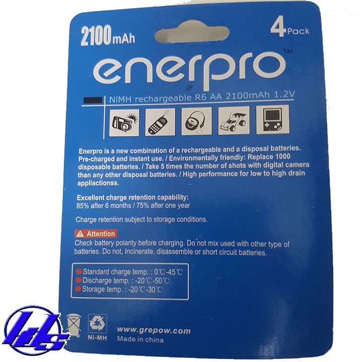 Pin sạc AA EnerPro NiMh Rechargeable R6 2100mAh - Vỉ 4 viên