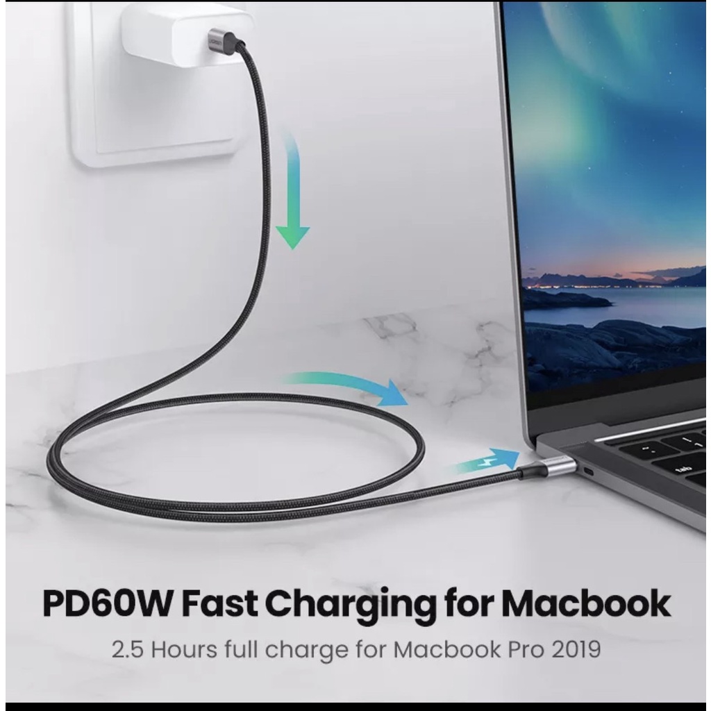 UGREEN Cáp USB type C sang USBC PD 60W Cáp sạc nhanh Pro Hỗ trợ sạc nhanh 4.0 Dây USB cho Samsung Galaxy Macbook