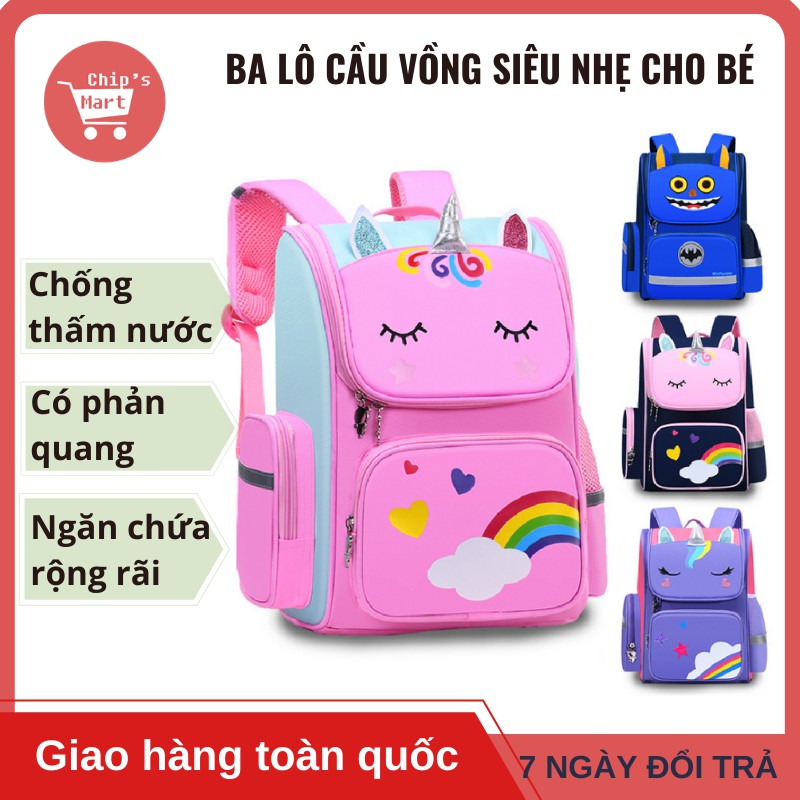Balo cầu vồng chống gù siêu nhẹ – Ba lô cặp sách chống thấm, siêu bền cho bé tiểu học