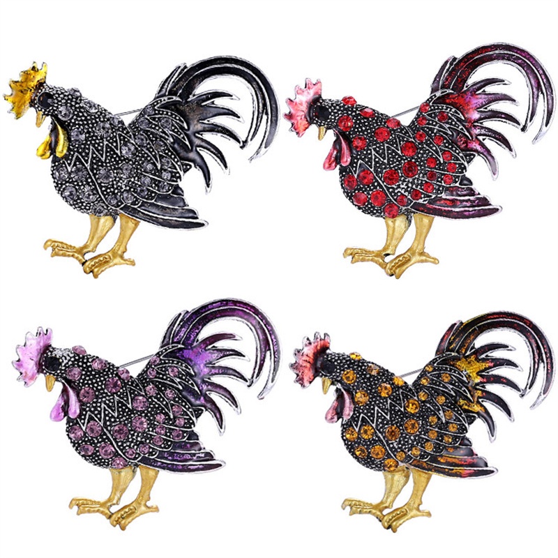 Ghim Cài Áo Hình Gà Trống Đính Đá Nhiều Màu Sắc Phong Cách Âu Mỹ Thời Trang