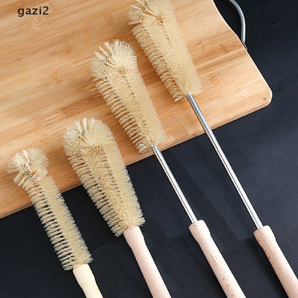 Bộ 2 Bàn Chải Vệ Sinh Bình Thủy Tinh / Bình Thủy Tinh Tay Cầm Bằng Gỗ