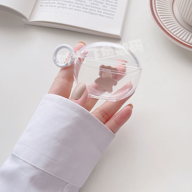 Vỏ Bảo Vệ Hộp Sạc Tai Nghe OPPO Enco Air 2 Mềm Trong Suốt Đính Nơ Và Ngọc Trai Có Dây Đeo