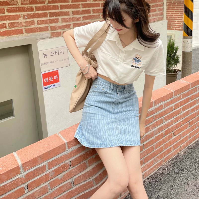 chân váy jean Chữ A Lưng Cao Kẻ Sọc Thời Trang Mùa Hè 2 Màu Cho Nữ | BigBuy360 - bigbuy360.vn