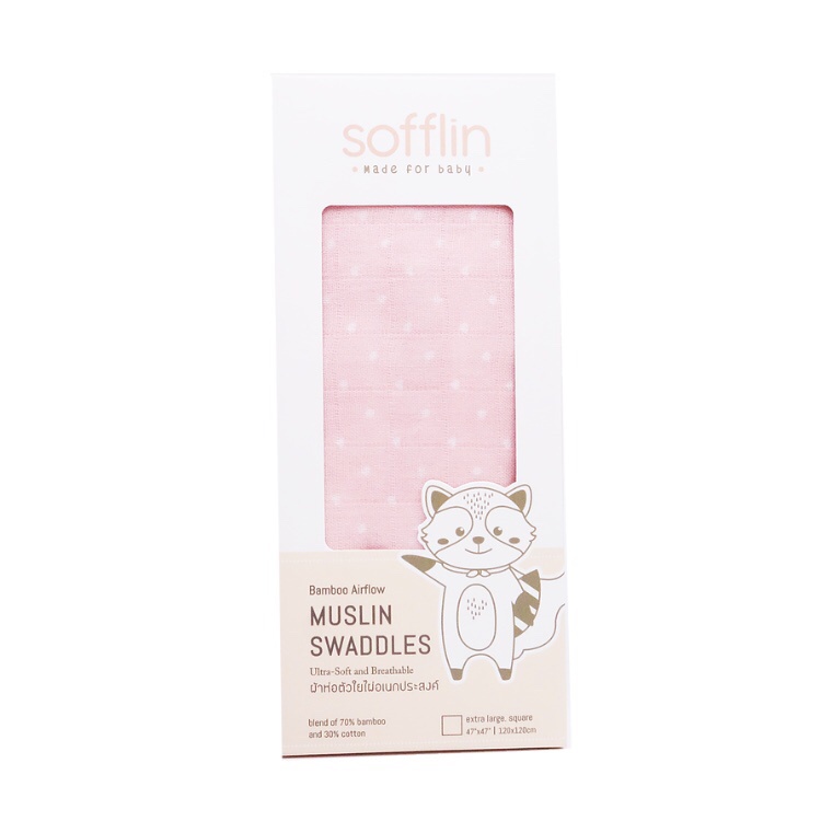 Khăn sợi tre đa năng Sofflin (Thái Lan) - XL 120*120cm - Họa tiết Dotty Pink