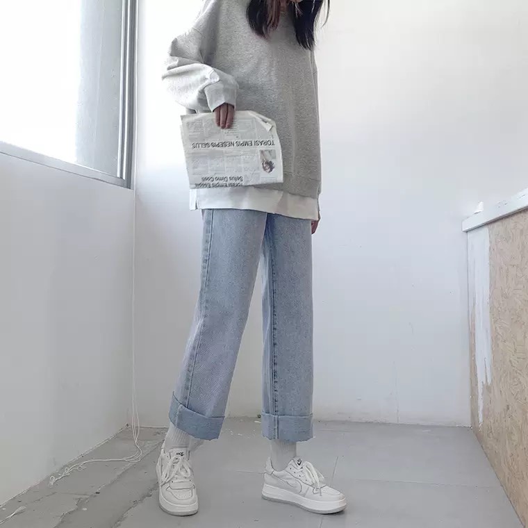[ FREESHIP ] QUẦN JEAN ỐNG RỘNG NỮ LƯNG CAO MÀU XANH NHẠT, XANH ĐẬM, XÁM LƯNG CAO THỜI TRANG TÔN DÁNG HOT HIT HADI