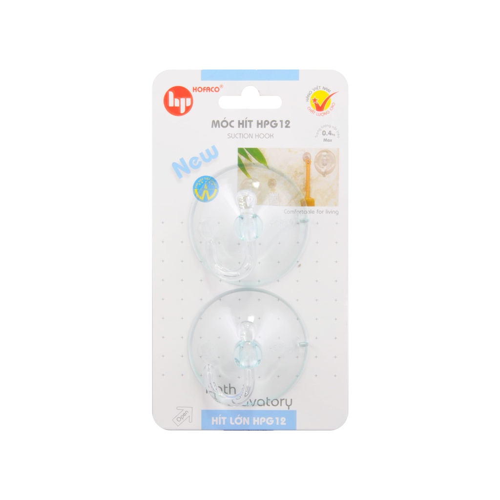 Bộ 2 cái móc hít dính kính, gạch men, formica, móc treo kính hút chân không HPG12
