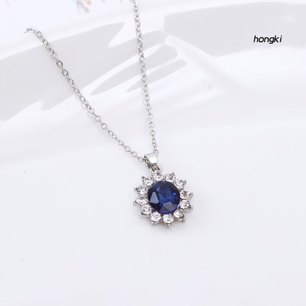 Bộ vòng cổ + bông tai đính đá sapphire nhân tạo thời trang cho nữ