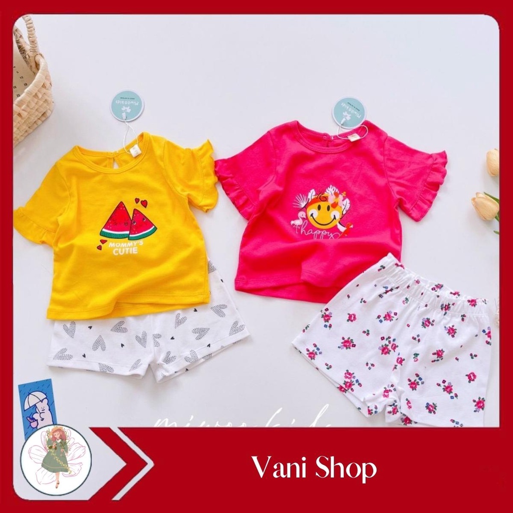 Đồ bộ bé gái MiWoo cộc tay chất liệu Cotton cho bé từ 8kg đến 21kg